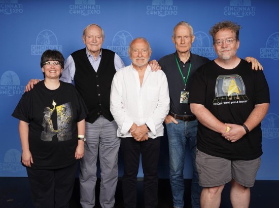 Us standing politely with three elderly actors mentioned earlier in the entry. Wolf Kahler is slightly sterner than the other two.