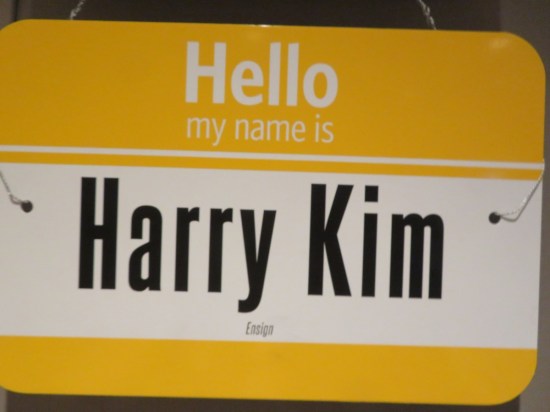 nametag reading, "Hello, my name is Harry Kim, Ensign." That's it, that's the whole name tag.