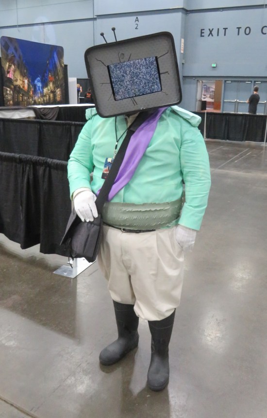 cosplay: Prince Robot IV, who dresses slightly militarily and has a TV for a head.