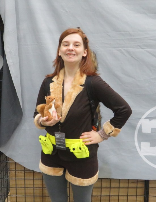 cosplay: Squirrel Girl with stuffed squirrel