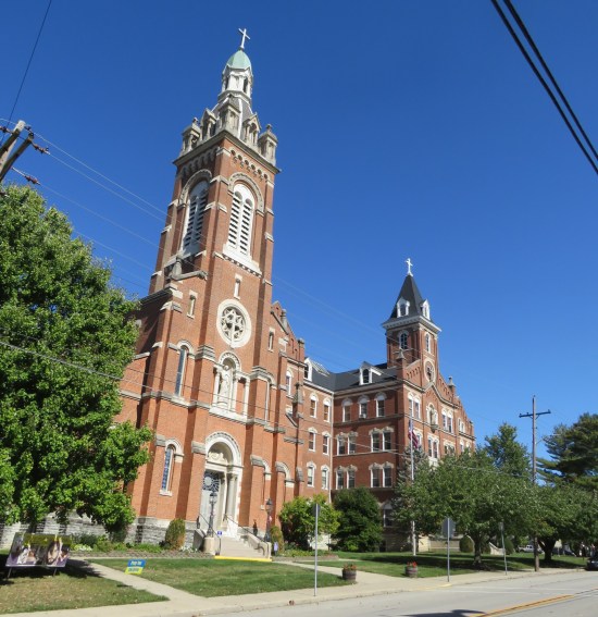 A large convent that looks like two 19th-century churches in a row.
