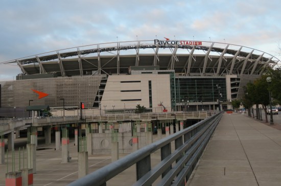 Paycor Stadium, a super-sized football field with much infrastructure for handling large crowds on game days.