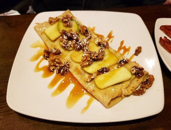 Salted Caramel Apple Crepe! What it sounds like, but with caramel icing artfully applied in jagged lines.