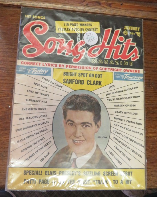 An old music magazine. Front cover is some geeky 1950s singer named Sanford Clark, No, I've never heard of him either.