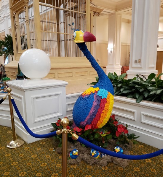 Sculpture of a giant goofy colorful South American bird.