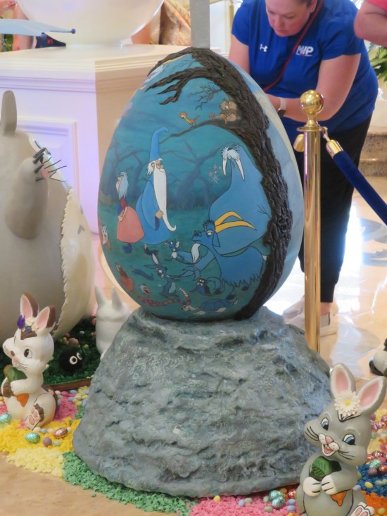 Egg painted with Disney's Merlin the wizard and some animals I don't recall from the last time I watched "The Sword in the Stone" over 25 years ago.