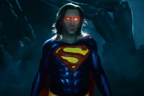 That godawful moment in "The Flash" when one alternate timeline featured a poorly rendered Nicolas Cage as a long-haired Superman with heat vision fired up.