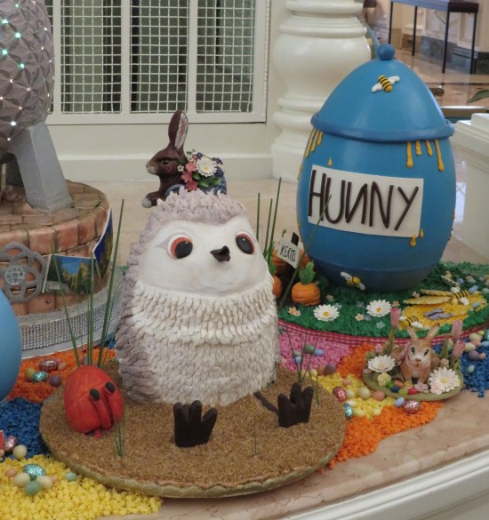 Egg shaped exactly like Piper the bird, and an egg shaped like Pooh's "hunny" jar.