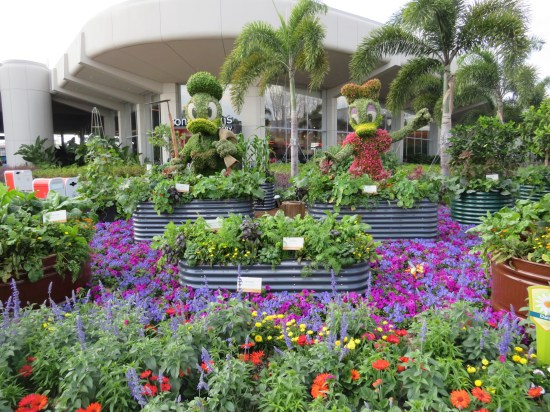 Topiary sculpture of Donald Duck and Daisy Duck