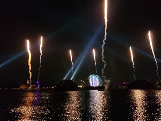 Seven large fireworks streak heavenward.