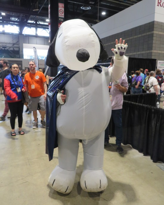 Giant inflatable Snoopy costume.