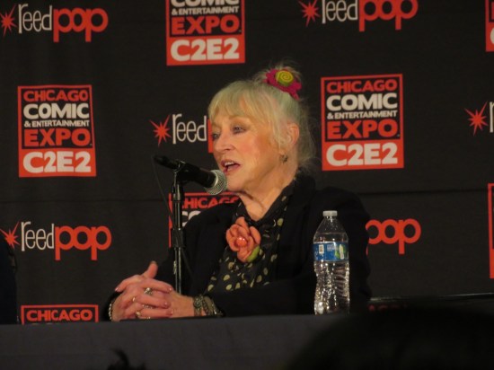 Veronica Cartwright answering a question at her mic.