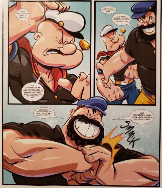 Bluto prepares to enter a fray before Popeye can make a move.