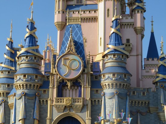 Castle closeup with the 50th anniversary golden insignia in the center.