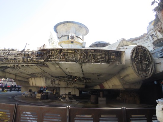 Closeup of the Falcon's intricate outer hull and its engineering details.
