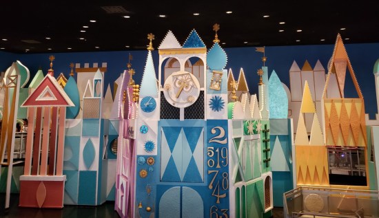 Fake 1960s cartoon building facades.