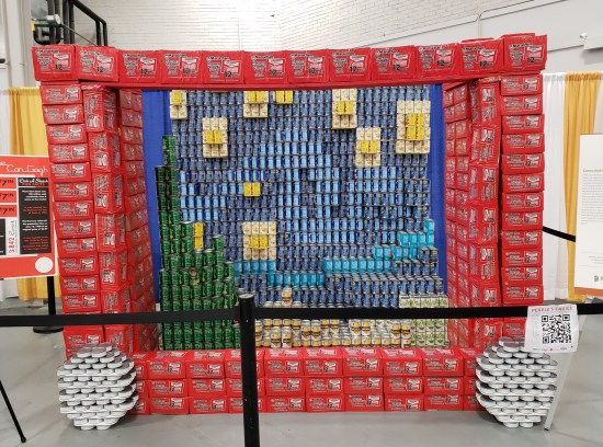 Van Gogh's famous Starry Night painting but made of cans.