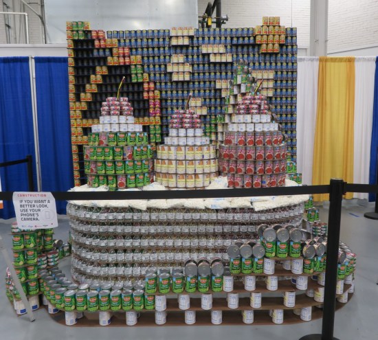 three-scoop ice cream sundae made of cans