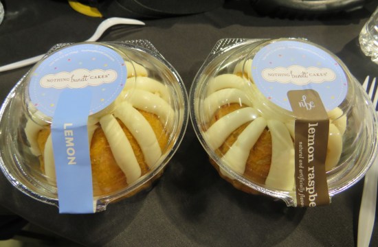 Two tiny Bundt cakes, one lemon and one lemon-raspberry.