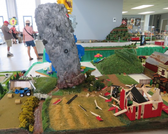 Tornado diorama on a farm, house demolished.