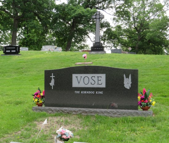 Tombstone labeled "Vose the Korndog King".