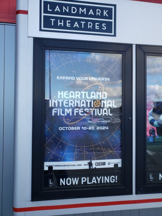 Heartland International Film Festival 2024 poster hanging outside.