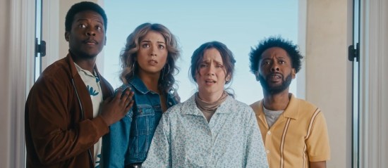 Four young actors looking really helpless