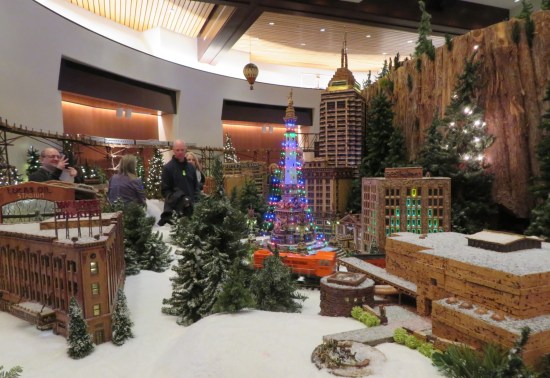 Intricate model of downtown Indianapolis' Monument Circle.