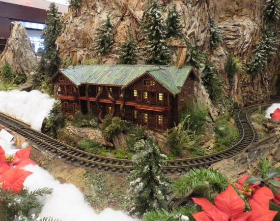 Intricate wood model of Glacier Park Hotel