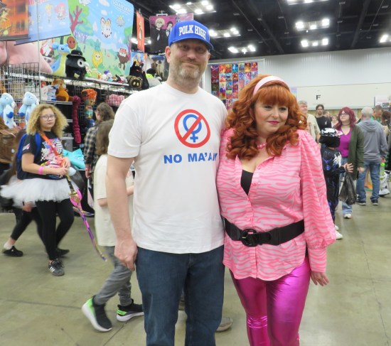 cosplay: Al Bundy in his NO MA'AM T-shirt and Peg Bundy all in pink.
