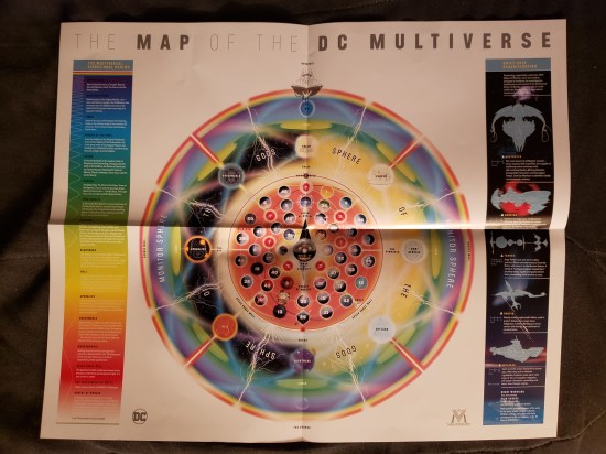Four-page foldout poster of a large circle containing 52 worlds with descriptions in two columns running down either side.