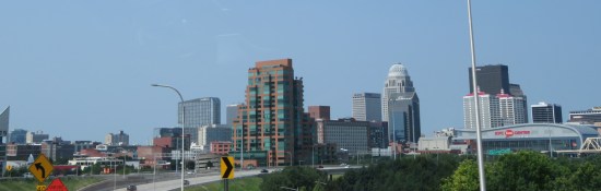downtown Louisville cityscape, with the KFC Yum! Center at far right. Yes, that's its name.