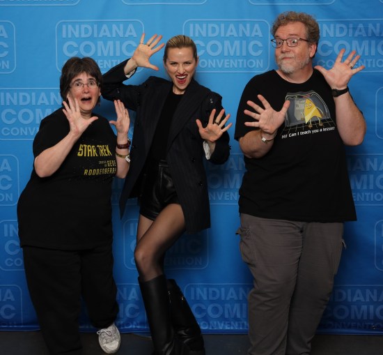Us doing jazz hands with Shantel VanSanten, who struck a dance position that inspired Anne to move a little, too.