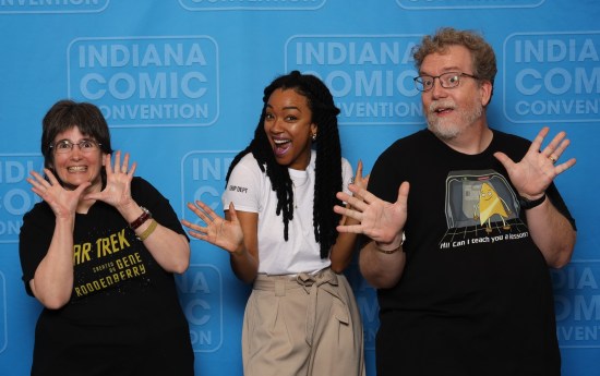 Us doing jazz hands with Sonequa Martin-Green, whose white shirt says