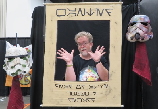 Me doing jazz hands inside the same Star Wars Wanted poster as in our lead photo.