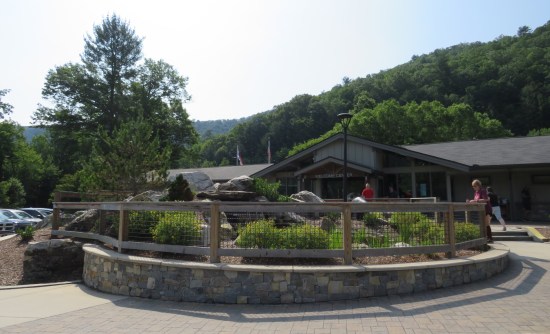 NC welcome center with a sort of garden display out front.