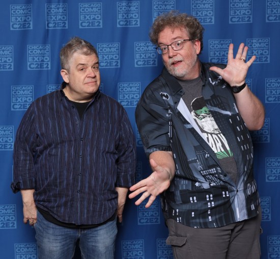 Me doing jazz hands next to a disaffected Patton Oswalt.