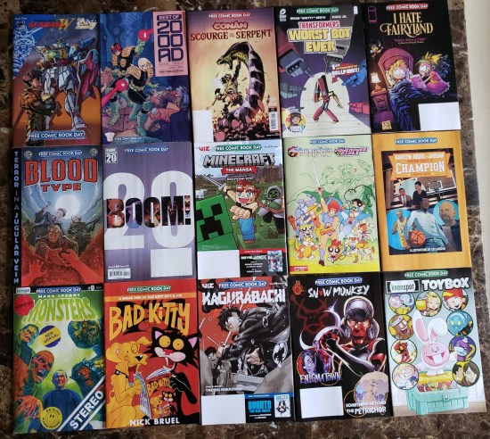 15 other Free Comic Book Day comics positioned just so on the same table, which is visible in a lot of past pics on this blog.