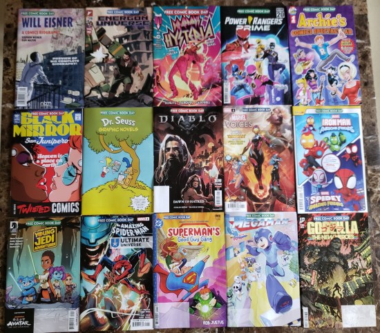 The 15 remaining Free Comic Book Day comics in random order.