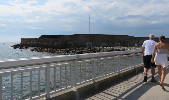 Fort Sumter with empty flagpole, taken from the bridge connecting the pier to the island.