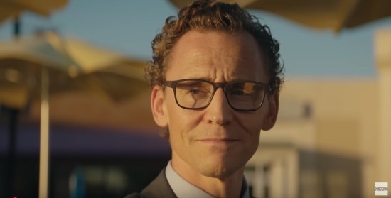 Tom Hiddleston as a four-eyed accountant looking wistful toward an offscreen sundown.