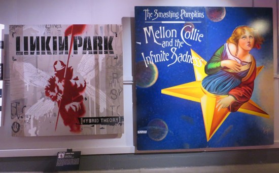 Wall-sized reproductions of Linkin Park's "Hybrid Theory" and Smashing Pumpkins' double-album "Mellon Collie and the Infinite Sadness".