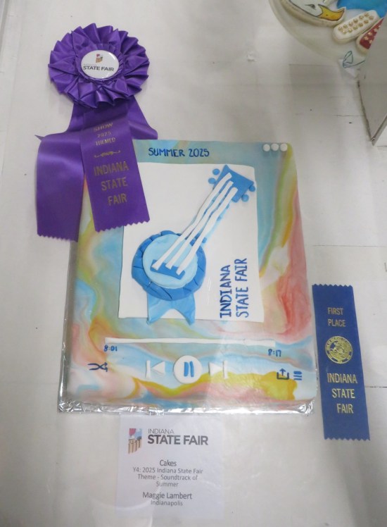 cake shaped like iPod with banjo drawn in blue icing and tiny icing controls.