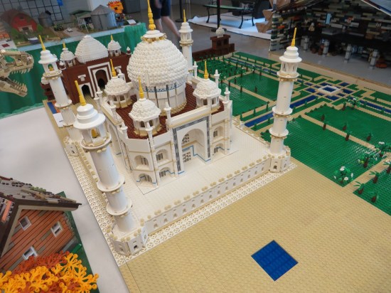 Angular view from Lego Taj Mahal;s side so some of the gardens out front are visible.