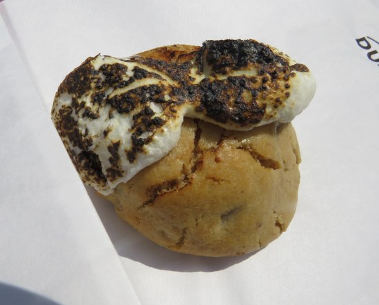 Chocolate chip cookie with roasted marshmallow on top.