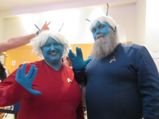 Two Andorians in Starfleet uniforms.