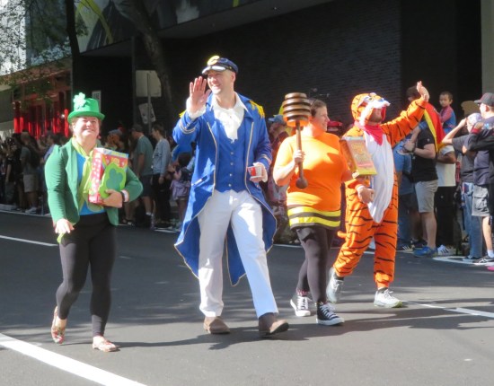 Four cereal mascot costumes.