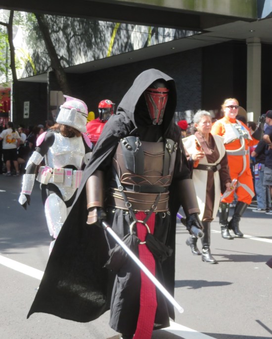 Darth Revan with red Sith lightsaber.
