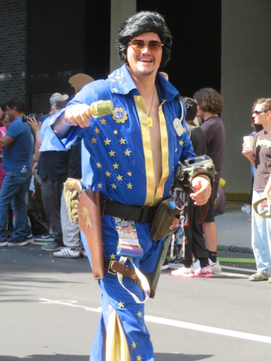 Elvis in Fallout jumpsuit with number 35 on it.