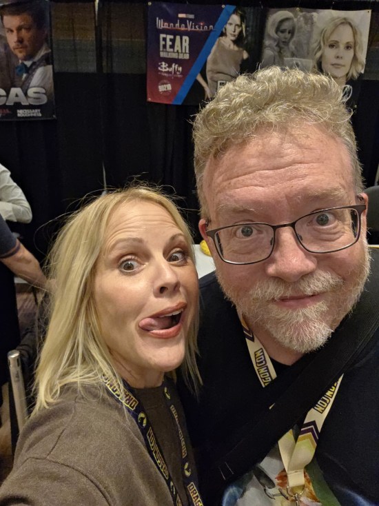 selfie with Emma Caulfield, sticking her tongue out to one side